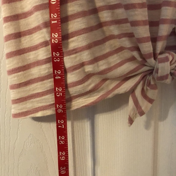 EXPRESS One Eleven Tie Front V-Neck Tee White | Pink Stripes - Picture 4 of 7